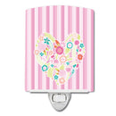 Flowered Heart Ceramic Night Light Compact, UL-Certified, Ideal for Bedroom, Bathroom, Nursery, Hallway, Kitchen, 6x4x3, Multicolor