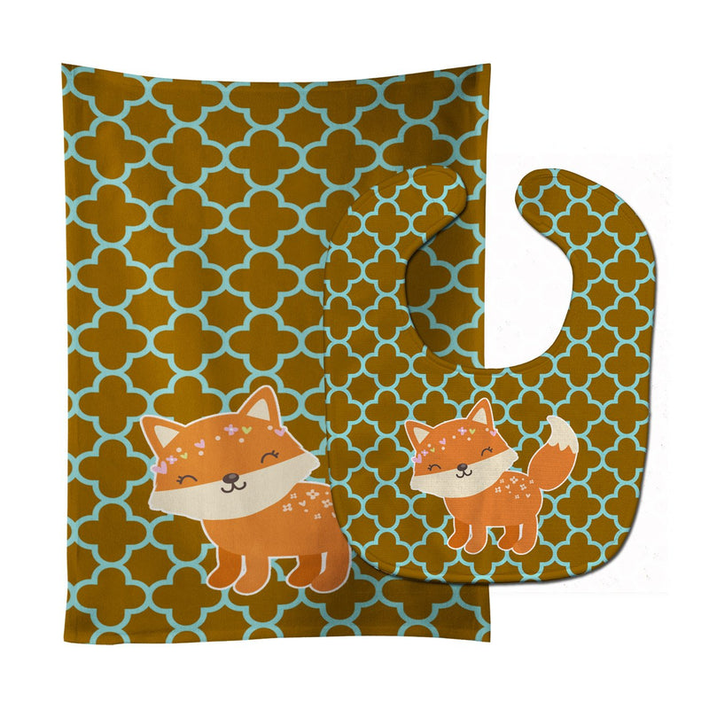 Fox on Quatrafoil Baby Bib & Burp Cloth BB6939STBU