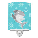 Shark on Blue Nautical Ceramic Night Light Compact, UL-Certified, Ideal for Bedroom, Bathroom, Nursery, Hallway, Kitchen, 6x4x3, Multicolor