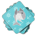 Shark on Blue Nautical Foam Coasters Set of 4 Cup Coasters for Indoor Outdoor, Tabletop Protection, Anti Slip, Mouse pad Material
