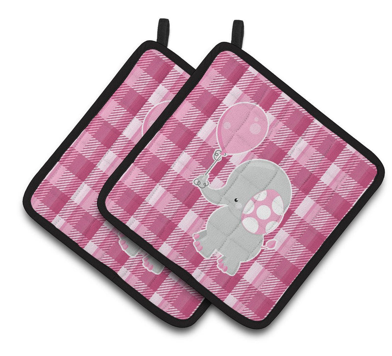 Elephant with Pink Balloon Pair of Pot Holders BB6948PTHD