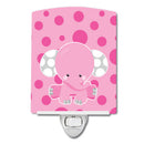 Elephant with Pink Polkadots Ceramic Night Light Compact, UL-Certified, Ideal for Bedroom, Bathroom, Nursery, Hallway, Kitchen, 6x4x3, Multicolor