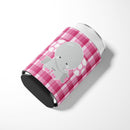 Elephant Pink Gingham Can or Bottle Hugger Cooler Sleeve for Standard 12 oz Cans, Insulated Foam Beer & Soda Can Hugger Reusable