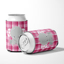 Elephant Pink Gingham Can or Bottle Hugger Cooler Sleeve for Standard 12 oz Cans, Insulated Foam Beer & Soda Can Hugger Reusable