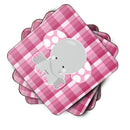 Elephant Pink Gingham Foam Coasters Set of 4 Cup Coasters for Indoor Outdoor, Tabletop Protection, Anti Slip, Mouse pad Material
