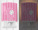 Elephant on Pink Stripes Ceramic Night Light Compact, UL-Certified, Ideal for Bedroom, Bathroom, Nursery, Hallway, Kitchen, 6x4x3, Multicolor