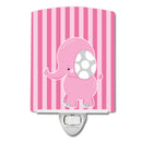 Elephant on Pink Stripes Ceramic Night Light Compact, UL-Certified, Ideal for Bedroom, Bathroom, Nursery, Hallway, Kitchen, 6x4x3, Multicolor