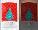 Christmas Tree Red Teal Ceramic Night Light Compact, UL-Certified, Ideal for Bedroom, Bathroom, Nursery, Hallway, Kitchen, 6x4x3, Multicolor