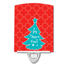 Christmas Tree Red Teal Ceramic Night Light Compact, UL-Certified, Ideal for Bedroom, Bathroom, Nursery, Hallway, Kitchen, 6x4x3, Multicolor