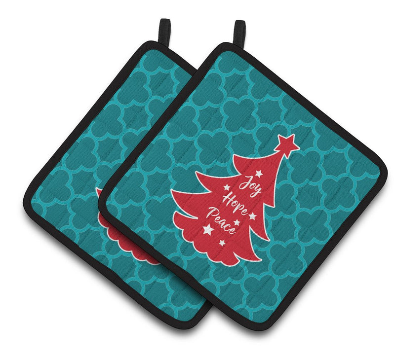 Christmas Tree Teal Red Pair of Pot Holders BB6970PTHD