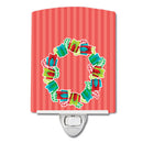 Christmas Wreath Presents Ceramic Night Light Compact, UL-Certified, Ideal for Bedroom, Bathroom, Nursery, Hallway, Kitchen, 6x4x3, Multicolor