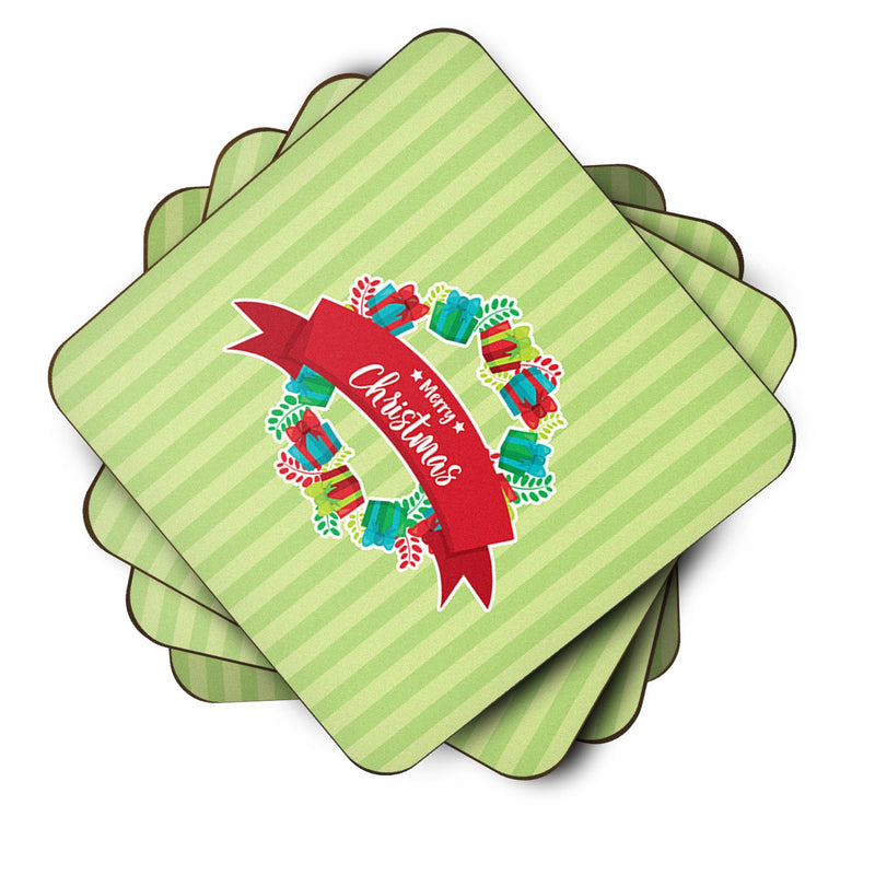 Christmas Wreath Presents Green Foam Coaster Set of 4 BB6977FC