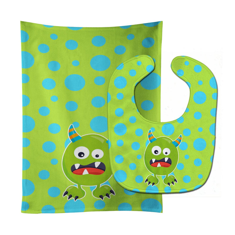 Little Monster Greenie Doodle Baby Bib & Burp Cloth BB7003STBU