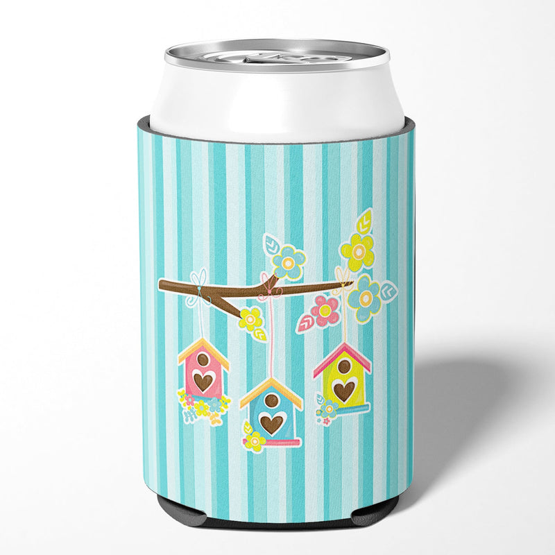 Birdhouses on Blue Stripes Can or Bottle Hugger BB7011CC