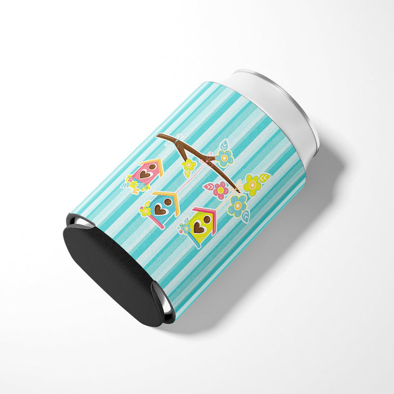 Birdhouses on Blue Stripes Can or Bottle Hugger BB7011CC