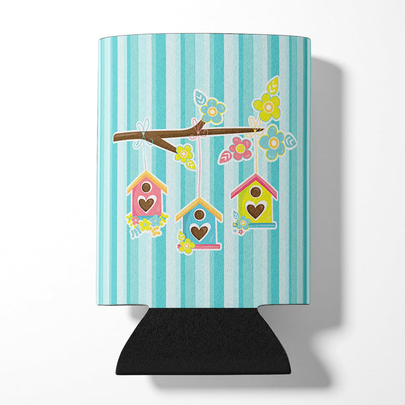 Birdhouses on Blue Stripes Can or Bottle Hugger BB7011CC