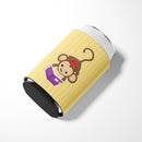 Monkey Reading Can or Bottle Hugger Cooler Sleeve for Standard 12 oz Cans, Insulated Foam Beer & Soda Can Hugger Reusable