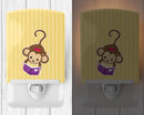 Monkey Reading Ceramic Night Light Compact, UL-Certified, Ideal for Bedroom, Bathroom, Nursery, Hallway, Kitchen, 6x4x3, Multicolor