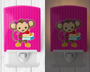 Monkey and School books Ceramic Night Light Compact, UL-Certified, Ideal for Bedroom, Bathroom, Nursery, Hallway, Kitchen, 6x4x3, Multicolor