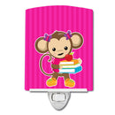 Monkey and School books Ceramic Night Light Compact, UL-Certified, Ideal for Bedroom, Bathroom, Nursery, Hallway, Kitchen, 6x4x3, Multicolor