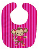 Monkey on Pink Stripes Baby Bib Easy-Clean Baby Bib Baby Feeding Accessory Baby Mealtime Essential, 10 x 13, Multicolor