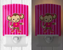 Monkey on Pink Stripes Ceramic Night Light Compact, UL-Certified, Ideal for Bedroom, Bathroom, Nursery, Hallway, Kitchen, 6x4x3, Multicolor