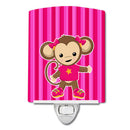 Monkey on Pink Stripes Ceramic Night Light Compact, UL-Certified, Ideal for Bedroom, Bathroom, Nursery, Hallway, Kitchen, 6x4x3, Multicolor