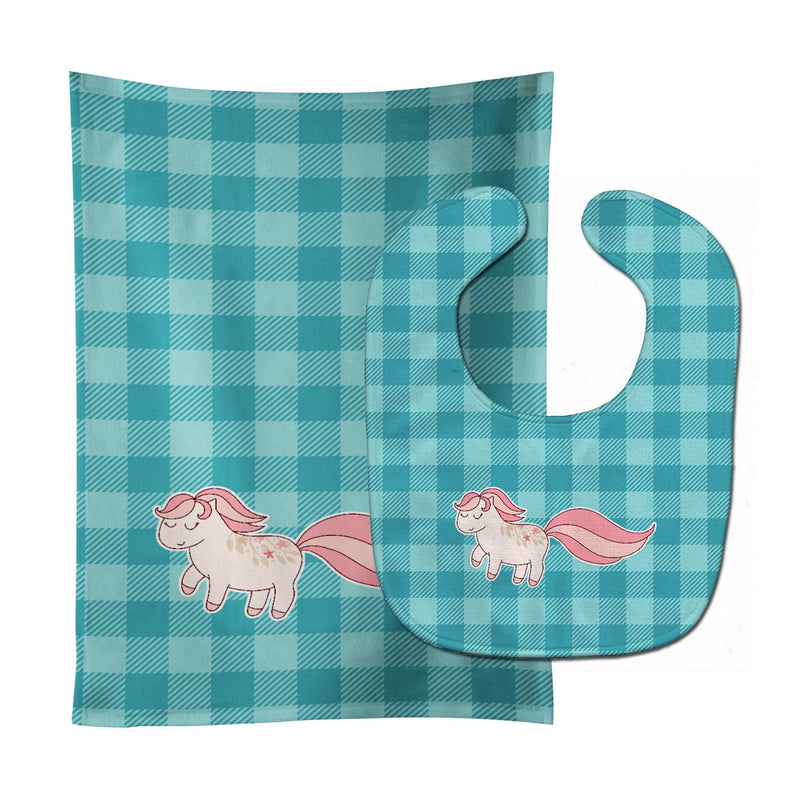 Little Pink Pony Polkadots Baby Bib & Burp Cloth BB7061STBU