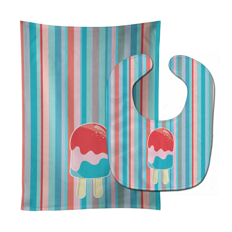 Ice Pop Popsicle Red Pink Blue Baby Bib & Burp Cloth BB7062STBU