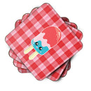 Ice Pop Popcicle Face Gingham Foam Coasters Set of 4 Cup Coasters for Indoor Outdoor, Tabletop Protection, Anti Slip, Mouse pad Material