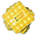 Ice Pop Popcicle Face Gingham Yellow Foam Coasters Set of 4 Cup Coasters for Indoor Outdoor, Tabletop Protection, Anti Slip, Mouse pad Material