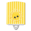 Sunshine Sun Face on Stripes Ceramic Night Light Compact, UL-Certified, Ideal for Bedroom, Bathroom, Nursery, Hallway, Kitchen, 6x4x3, Multicolor
