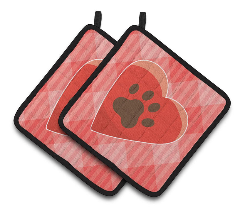 Puppy Pawprint Heart Pair of Pot Holders BB7073PTHD