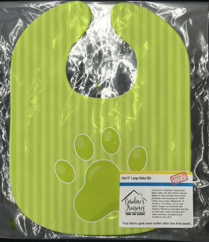 Puppy Pawprint Green Stripes Baby Bib BB7074BIB