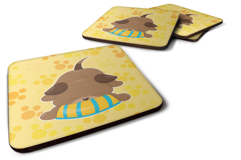 Puppy on Yellow Pawprints Foam Coaster Set of 4 BB7076FC