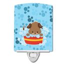 Puppy taking a bath Ceramic Night Light Compact, UL-Certified, Ideal for Bedroom, Bathroom, Nursery, Hallway, Kitchen, 6x4x3, Multicolor
