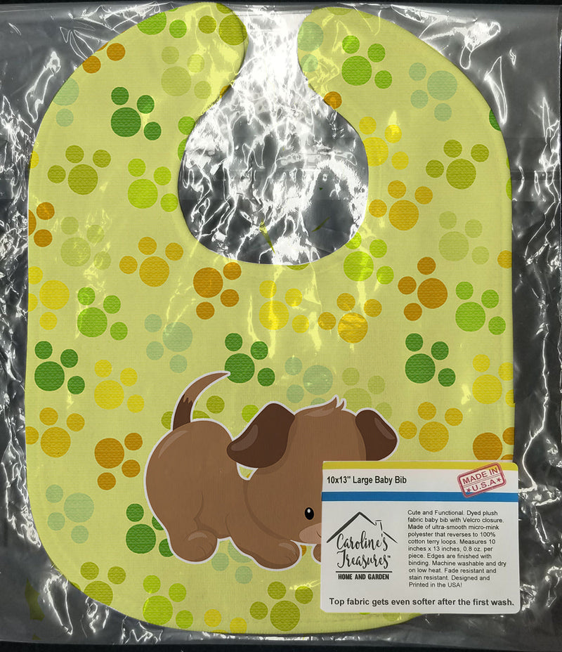 Puppy on Green Pawprints Baby Bib BB7078BIB