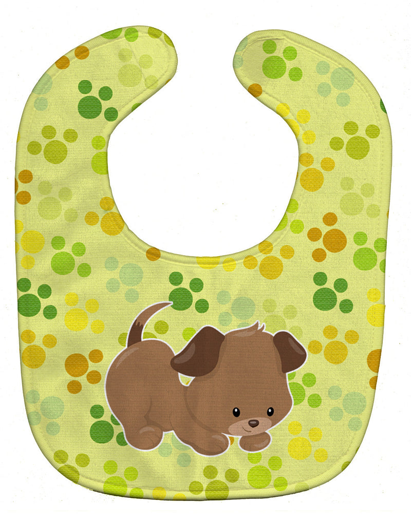 Puppy on Green Pawprints Baby Bib BB7078BIB