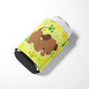 Puppy on Green Pawprints Can or Bottle Hugger Cooler Sleeve for Standard 12 oz Cans, Insulated Foam Beer & Soda Can Hugger Reusable
