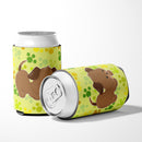 Puppy on Green Pawprints Can or Bottle Hugger Cooler Sleeve for Standard 12 oz Cans, Insulated Foam Beer & Soda Can Hugger Reusable