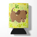 Puppy on Green Pawprints Can or Bottle Hugger Cooler Sleeve for Standard 12 oz Cans, Insulated Foam Beer & Soda Can Hugger Reusable