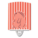 Rabbit on Pink Stripes Ceramic Night Light Compact, UL-Certified, Ideal for Bedroom, Bathroom, Nursery, Hallway, Kitchen, 6x4x3, Multicolor
