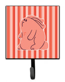 Rabbit on Pink Stripes Leash or Key Holder Wall Hooks, Key Hooks Holder, Coat Rack Wall Mount, Coat Hooks, Hooks for Hanging Keys, Towels, Aprons, Leashes