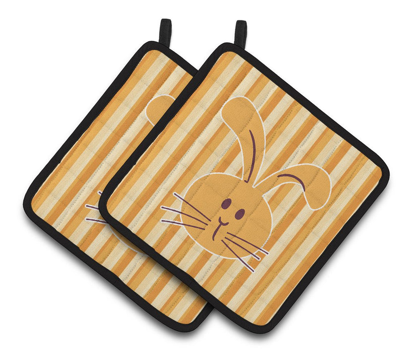 Rabbit on Stripes Pair of Pot Holders BB7081PTHD