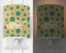 Rabbit on Polkadots Ceramic Night Light Compact, UL-Certified, Ideal for Bedroom, Bathroom, Nursery, Hallway, Kitchen, 6x4x3, Multicolor