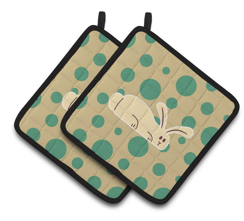 Rabbit on Polkadots Pair of Pot Holders BB7083PTHD