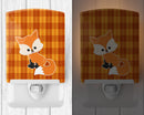 Baby Fox Gingham Ceramic Night Light Compact, UL-Certified, Ideal for Bedroom, Bathroom, Nursery, Hallway, Kitchen, 6x4x3, Multicolor