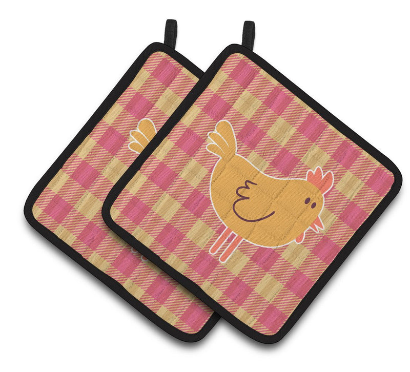 Chicken Hen on Gingham Pair of Pot Holders BB7090PTHD