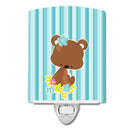 Bear with Flowers Ceramic Night Light Compact, UL-Certified, Ideal for Bedroom, Bathroom, Nursery, Hallway, Kitchen, 6x4x3, Multicolor