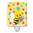 Bee with Flower Ceramic Night Light Compact, UL-Certified, Ideal for Bedroom, Bathroom, Nursery, Hallway, Kitchen, 6x4x3, Multicolor